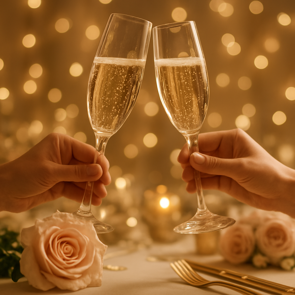 Champagne glasses toasted at a luxury celebration